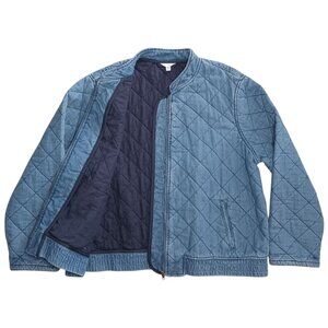 Time and Tru Womens XXXL 22W Quilted Blue Denim Bomber Jacket Insulated Cotton